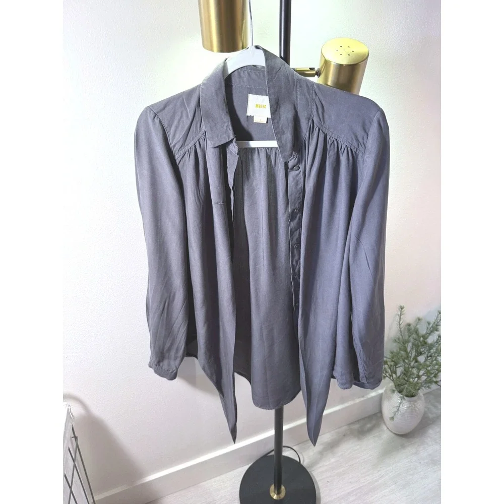 Maeve tencel tie front loose fit flowy comfort slate gray cooling‎ layer SM euc